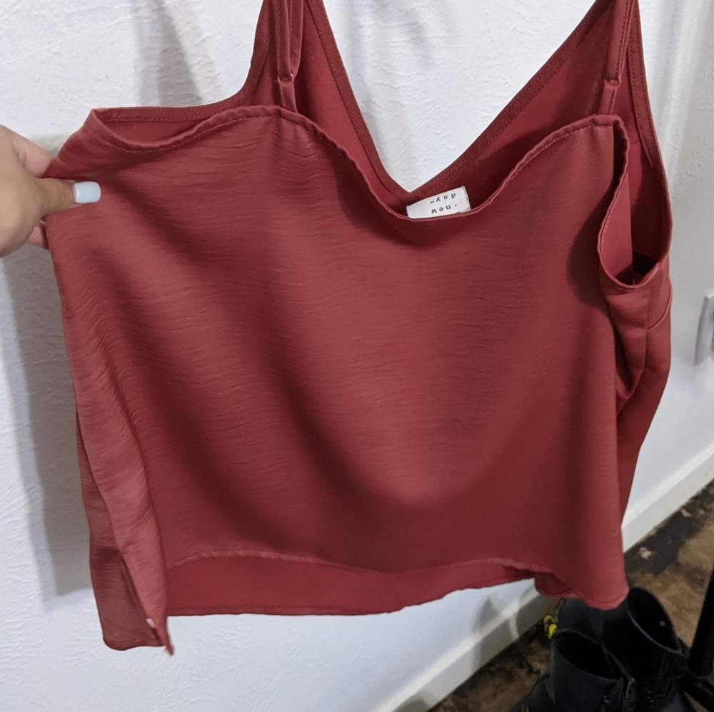 Silky, low neckline, rose gold shirt